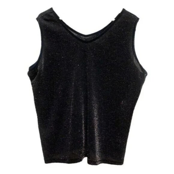 Vintage Vue Point Black Sparkle Shimmer Knit Tank Top Sleeveless V-Neck Shell - Picture 6 of 7